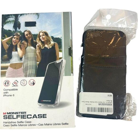 🔥 iPhone 6 / 6S Phone Case Bundle of 2 - Selfie Case & Faux Leather Black NWT - Picture 1 of 4